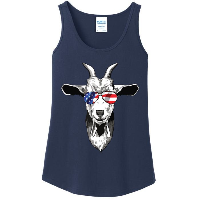 American Goat Cute With USA Sunglasses Patriotic Goat Ladies Essential Tank