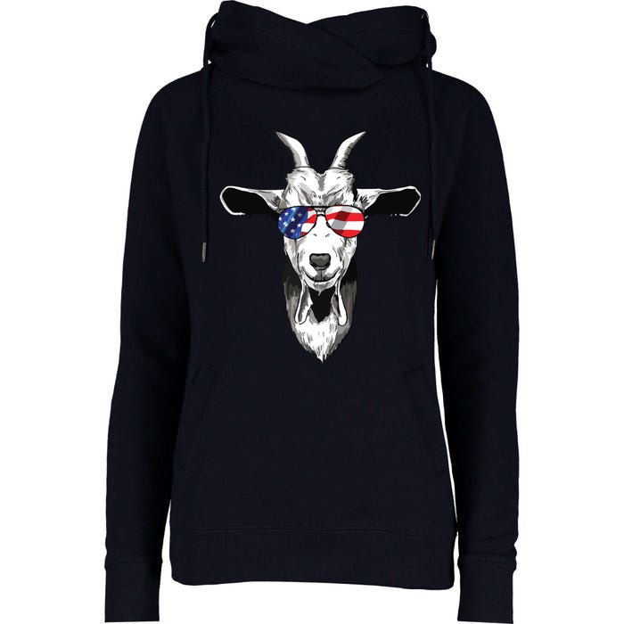 American Goat Cute With USA Sunglasses Patriotic Goat Womens Funnel Neck Pullover Hood