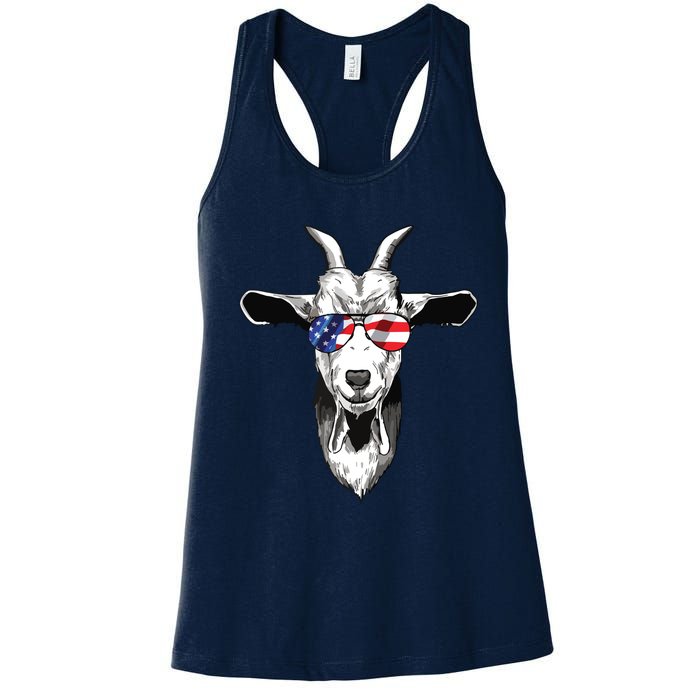 American Goat Cute With USA Sunglasses Patriotic Goat Women's Racerback Tank