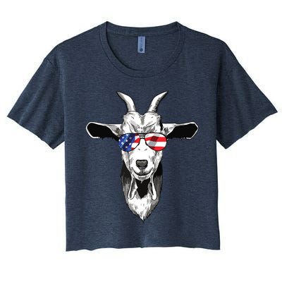 American Goat Cute With USA Sunglasses Patriotic Goat Women's Crop Top Tee