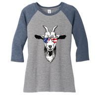 American Goat Cute With USA Sunglasses Patriotic Goat Women's Tri-Blend 3/4-Sleeve Raglan Shirt