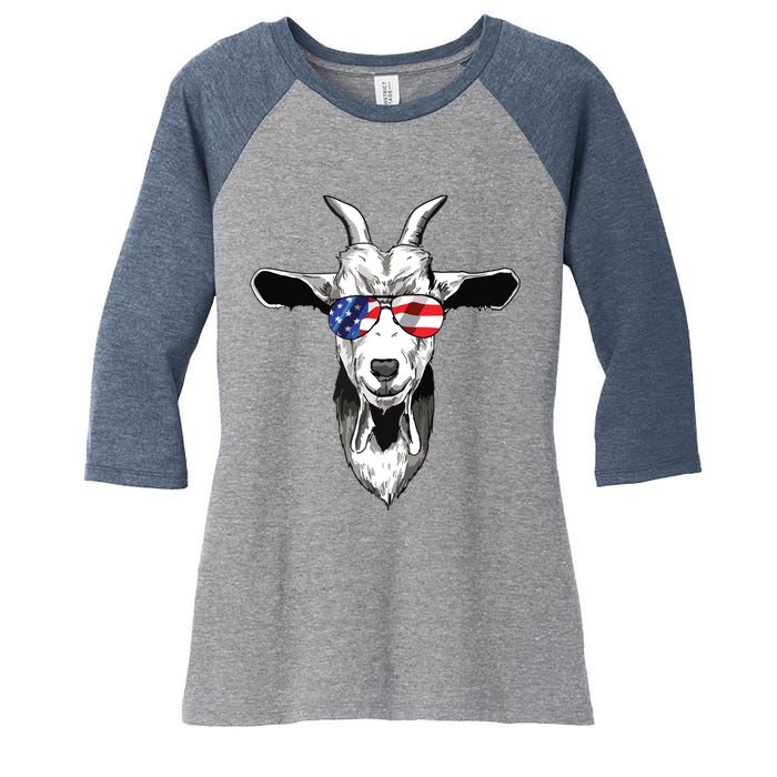 American Goat Cute With USA Sunglasses Patriotic Goat Women's Tri-Blend 3/4-Sleeve Raglan Shirt