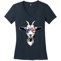 American Goat Cute With USA Sunglasses Patriotic Goat Women's V-Neck T-Shirt