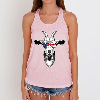 American Goat Cute With USA Sunglasses Patriotic Goat Women's Knotted Racerback Tank