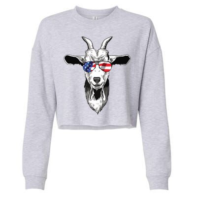 American Goat Cute With USA Sunglasses Patriotic Goat Cropped Pullover Crew