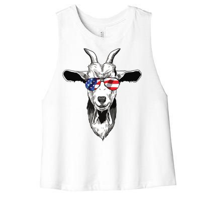 American Goat Cute With USA Sunglasses Patriotic Goat Women's Racerback Cropped Tank