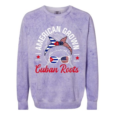 American Grown Cuban Roots Messy Bun Cuba Cuban American Colorblast Crewneck Sweatshirt