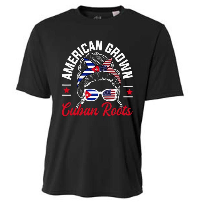 American Grown Cuban Roots Messy Bun Cuba Cuban American Cooling Performance Crew T-Shirt