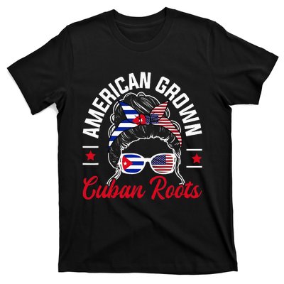 American Grown Cuban Roots Messy Bun Cuba Cuban American T-Shirt