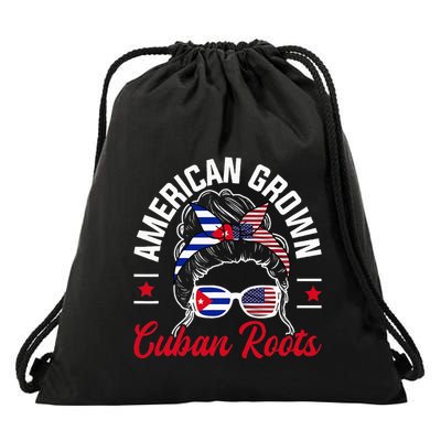 American Grown Cuban Roots Messy Bun Cuba Cuban American Drawstring Bag