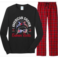 American Grown Cuban Roots Messy Bun Cuba Cuban American Long Sleeve Pajama Set