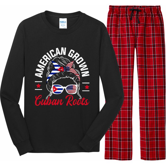 American Grown Cuban Roots Messy Bun Cuba Cuban American Long Sleeve Pajama Set