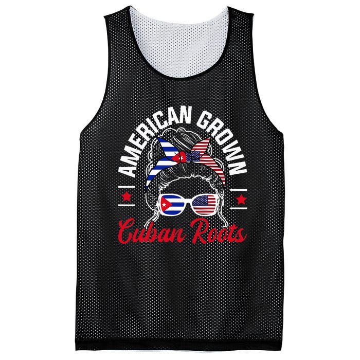 American Grown Cuban Roots Messy Bun Cuba Cuban American Mesh Reversible Basketball Jersey Tank