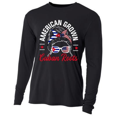 American Grown Cuban Roots Messy Bun Cuba Cuban American Cooling Performance Long Sleeve Crew