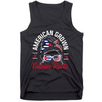 American Grown Cuban Roots Messy Bun Cuba Cuban American Tank Top