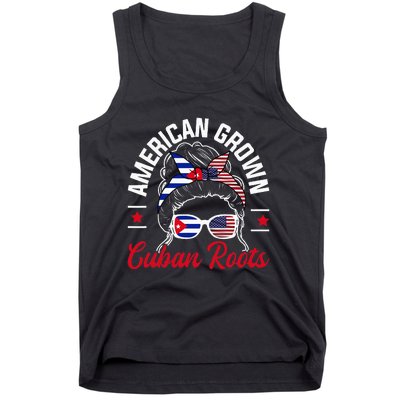 American Grown Cuban Roots Messy Bun Cuba Cuban American Tank Top