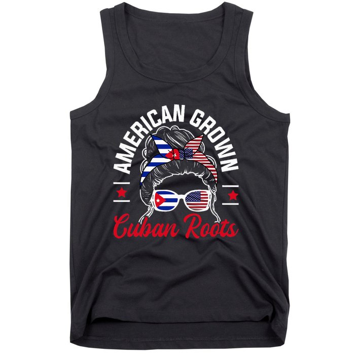 American Grown Cuban Roots Messy Bun Cuba Cuban American Tank Top