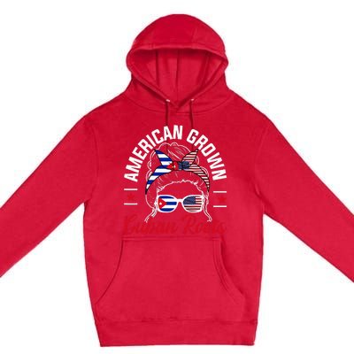 American Grown Cuban Roots Messy Bun Cuba Cuban American Premium Pullover Hoodie