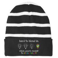 Autistic Gifts Colorful Autism Awareness Striped Beanie with Solid Band