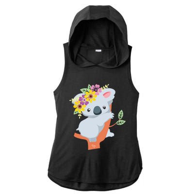 Australian Gift Cute Koala Bear Ladies PosiCharge Tri-Blend Wicking Draft Hoodie Tank