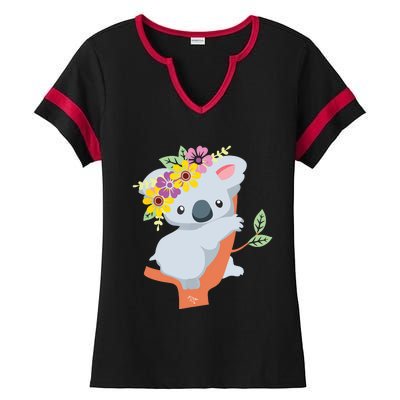 Australian Gift Cute Koala Bear Ladies Halftime Notch Neck Tee