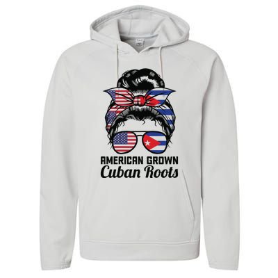 American Grown Cuban Roots Messy Bun Cuba Performance Fleece Hoodie