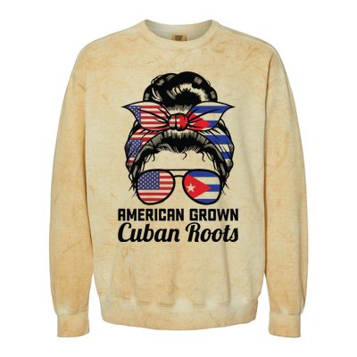 American Grown Cuban Roots Messy Bun Cuba Colorblast Crewneck Sweatshirt