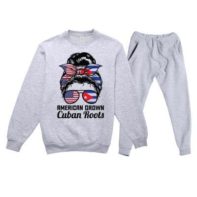 American Grown Cuban Roots Messy Bun Cuba Premium Crewneck Sweatsuit Set