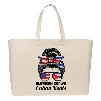 American Grown Cuban Roots Messy Bun Cuba Cotton Canvas Jumbo Tote