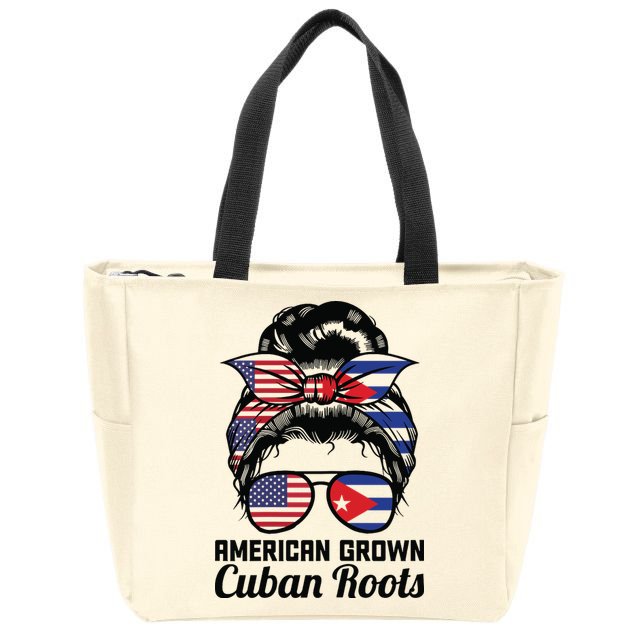 American Grown Cuban Roots Messy Bun Cuba Zip Tote Bag
