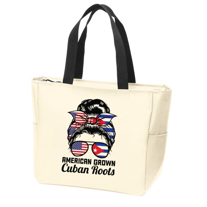 American Grown Cuban Roots Messy Bun Cuba Zip Tote Bag