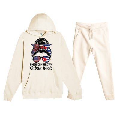 American Grown Cuban Roots Messy Bun Cuba Premium Hooded Sweatsuit Set