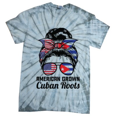 American Grown Cuban Roots Messy Bun Cuba Tie-Dye T-Shirt