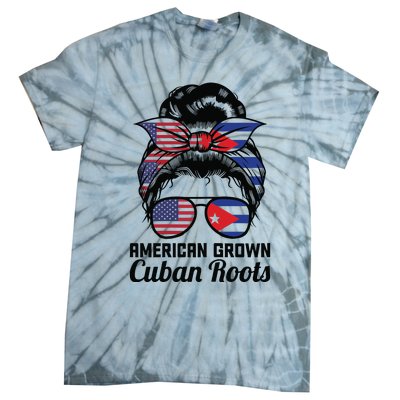 American Grown Cuban Roots Messy Bun Cuba Tie-Dye T-Shirt