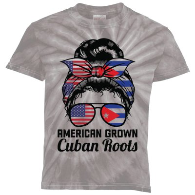 American Grown Cuban Roots Messy Bun Cuba Kids Tie-Dye T-Shirt