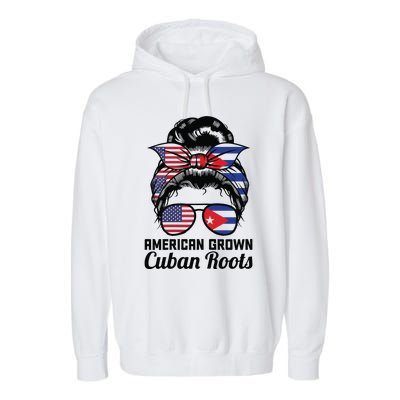 American Grown Cuban Roots Messy Bun Cuba Garment-Dyed Fleece Hoodie