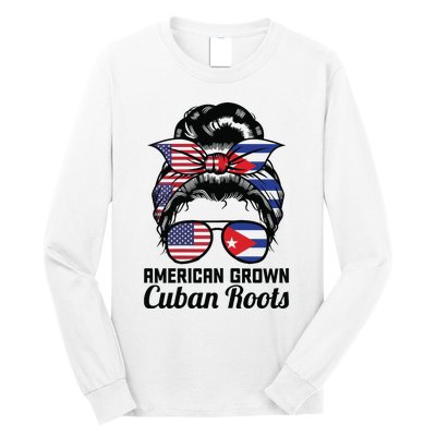 American Grown Cuban Roots Messy Bun Cuba Long Sleeve Shirt