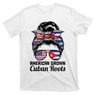 American Grown Cuban Roots Messy Bun Cuba T-Shirt