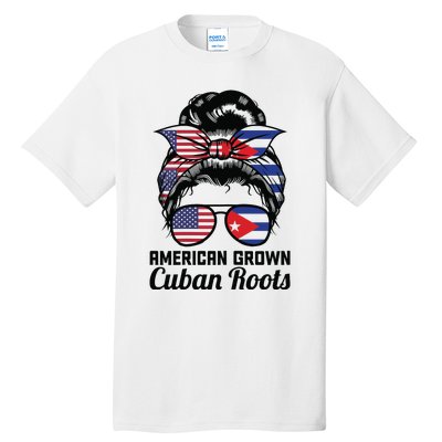 American Grown Cuban Roots Messy Bun Cuba Tall T-Shirt