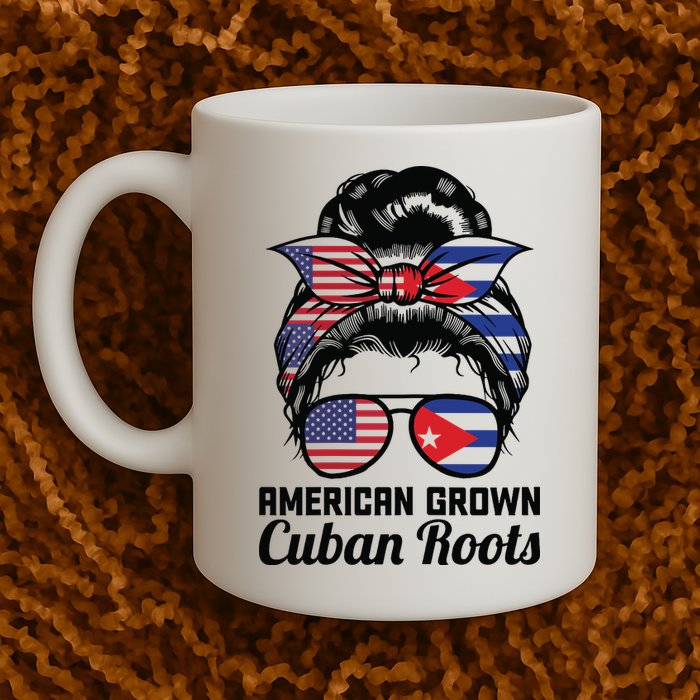 American Grown Cuban Roots Messy Bun Cuba Mug