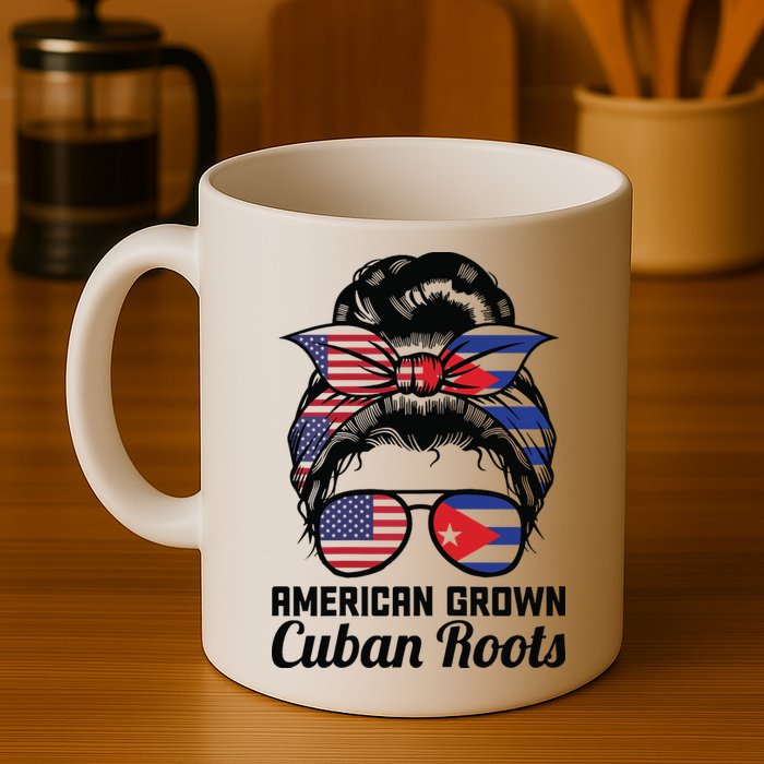 American Grown Cuban Roots Messy Bun Cuba Mug