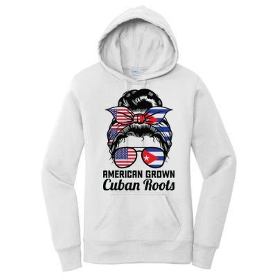 American Grown Cuban Roots Messy Bun Cuba Women's Pullover Hoodie