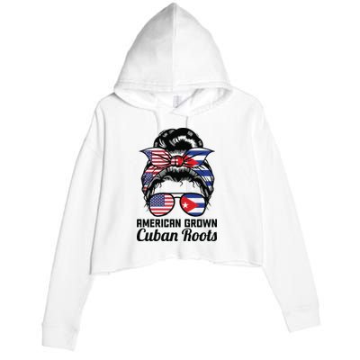American Grown Cuban Roots Messy Bun Cuba Crop Fleece Hoodie