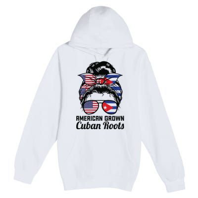 American Grown Cuban Roots Messy Bun Cuba Premium Pullover Hoodie