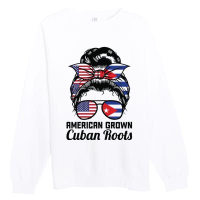 American Grown Cuban Roots Messy Bun Cuba Premium Crewneck Sweatshirt