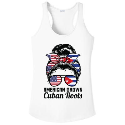 American Grown Cuban Roots Messy Bun Cuba Ladies PosiCharge Competitor Racerback Tank