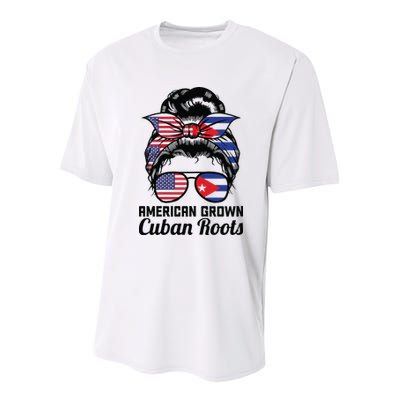 American Grown Cuban Roots Messy Bun Cuba Youth Performance Sprint T-Shirt