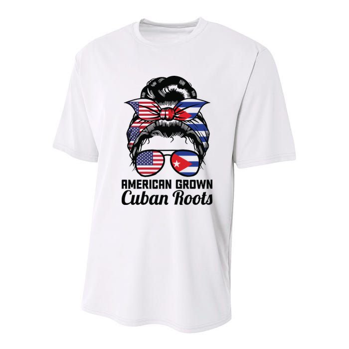 American Grown Cuban Roots Messy Bun Cuba Youth Performance Sprint T-Shirt