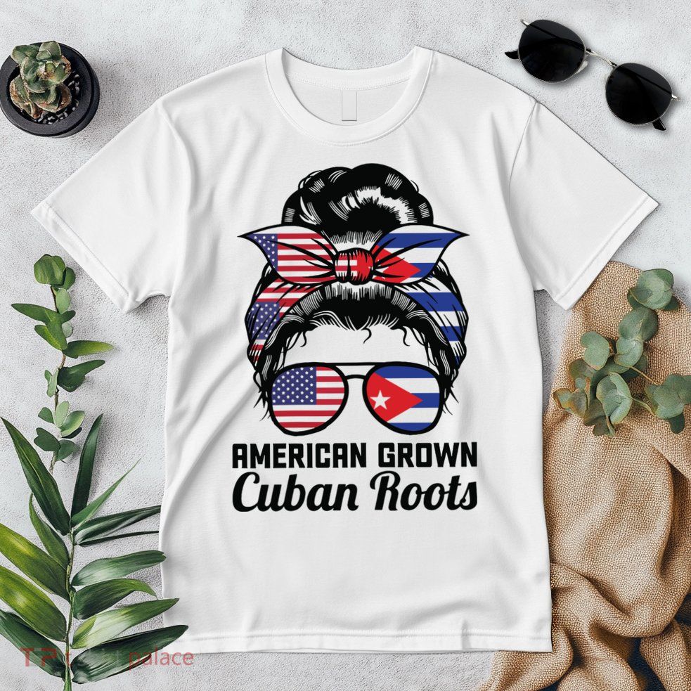 American Grown Cuban Roots Messy Bun Cuba Premium T-Shirt