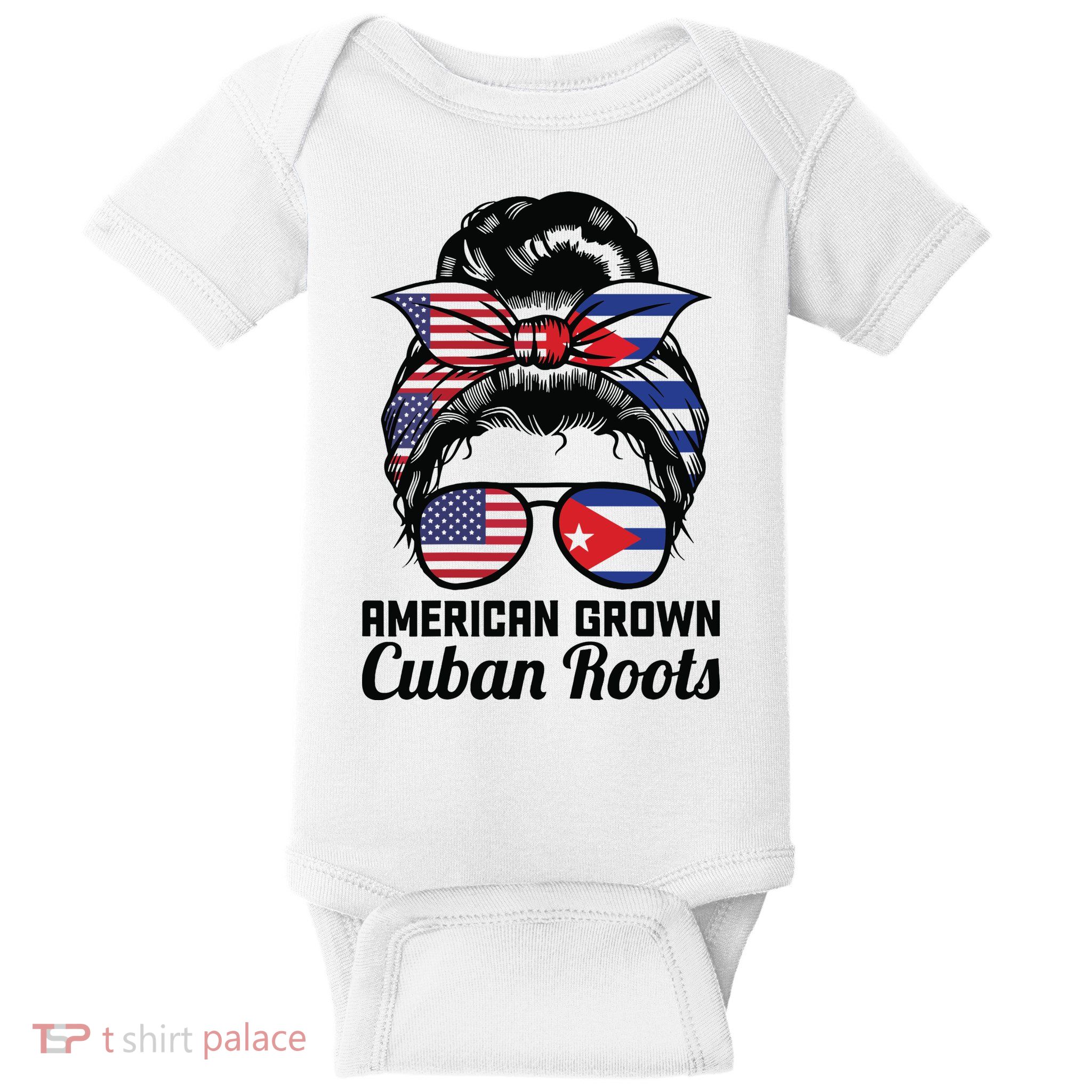 American Grown Cuban Roots Messy Bun Cuba Baby Bodysuit
